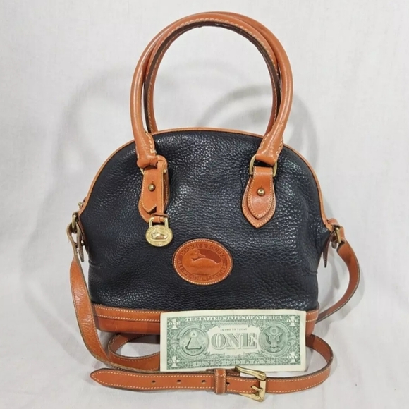 Dooney Bourke Vintage Satchel Dome Bag Navy Blue Pebble Grain Leather Purse Tote - Picture 3 of 16